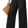 JASAMBAC Women's Capri Linen Wide Leg Pants Summer Boho Wide Leg Pants Smocked High-Rise Waist Casual Beach Pants with Pocket