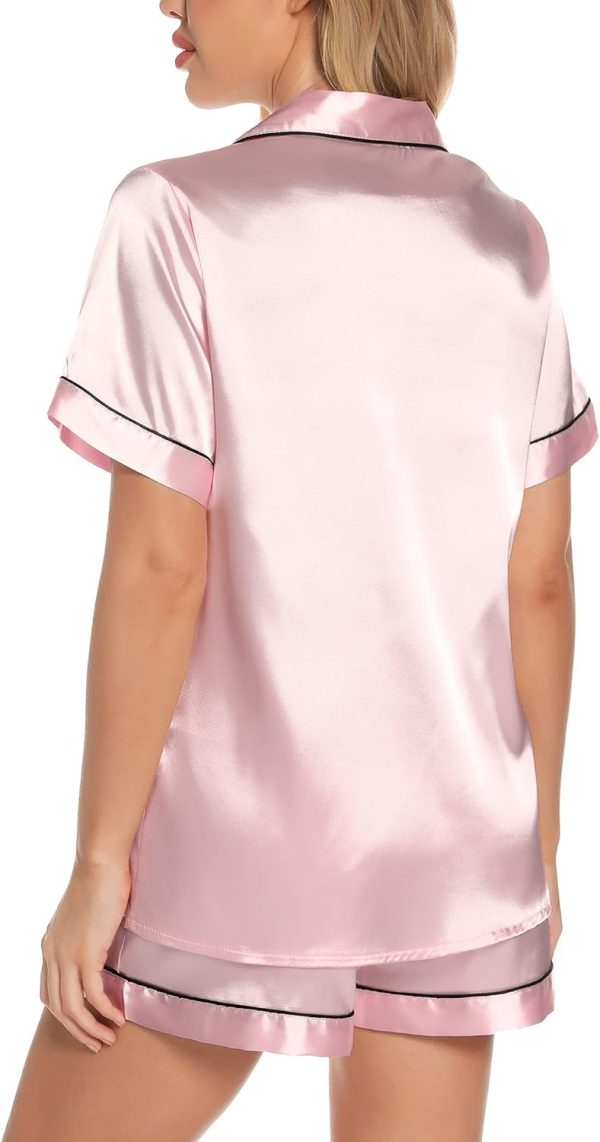 Womens Silk Satin Pajamas Set Button Down Pj Sets Short Sleeve Sleepwear Set S-XXl