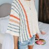 Womens 2024 Cute Spring Summer Color Block Striped Lightweight Comfy Cable Knit Beach Boho Clothes Pullover Sweaters