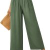 JASAMBAC Women's Capri Linen Wide Leg Pants Summer Boho Wide Leg Pants Smocked High-Rise Waist Casual Beach Pants with Pocket