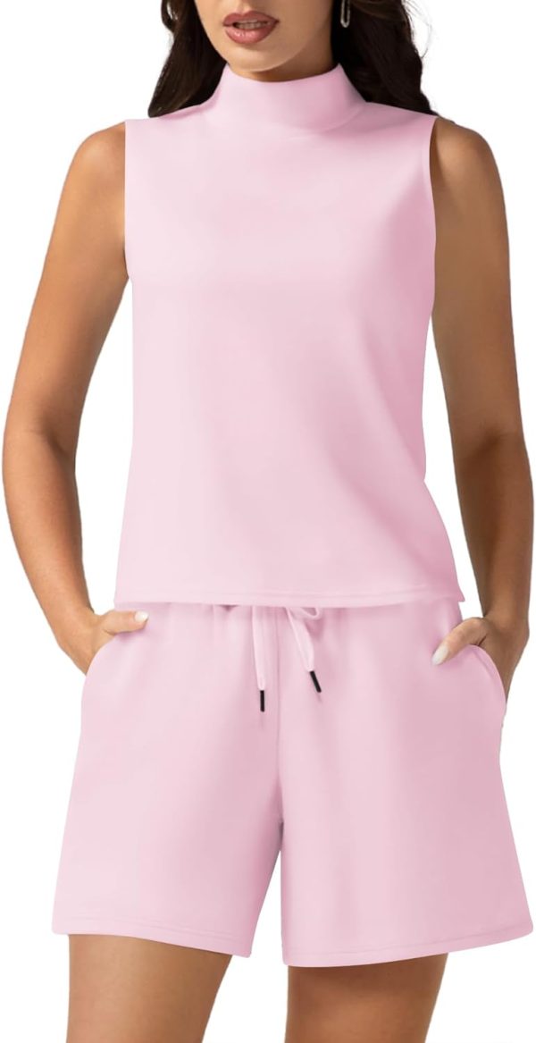 Women's Summer 2 Piece Outfits Mock Neck Tank Top High Waisted Shorts Lounge Sets 2024 Fashion Tracksuit