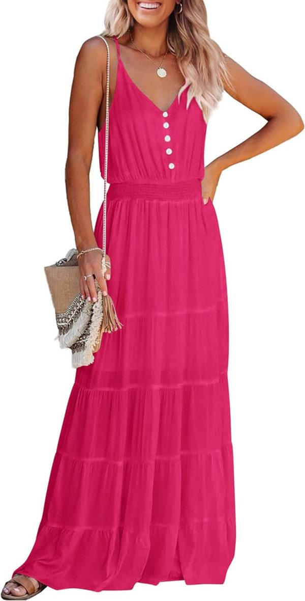 61ar1ScrLtL._AC_SL1500 Womens Summer Spaghetti Strap Sleeveless High Waist Beach Long Maxi Sun Dress