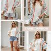 Womens 2024 Cute Spring Summer Color Block Striped Lightweight Comfy Cable Knit Beach Boho Clothes Pullover Sweaters