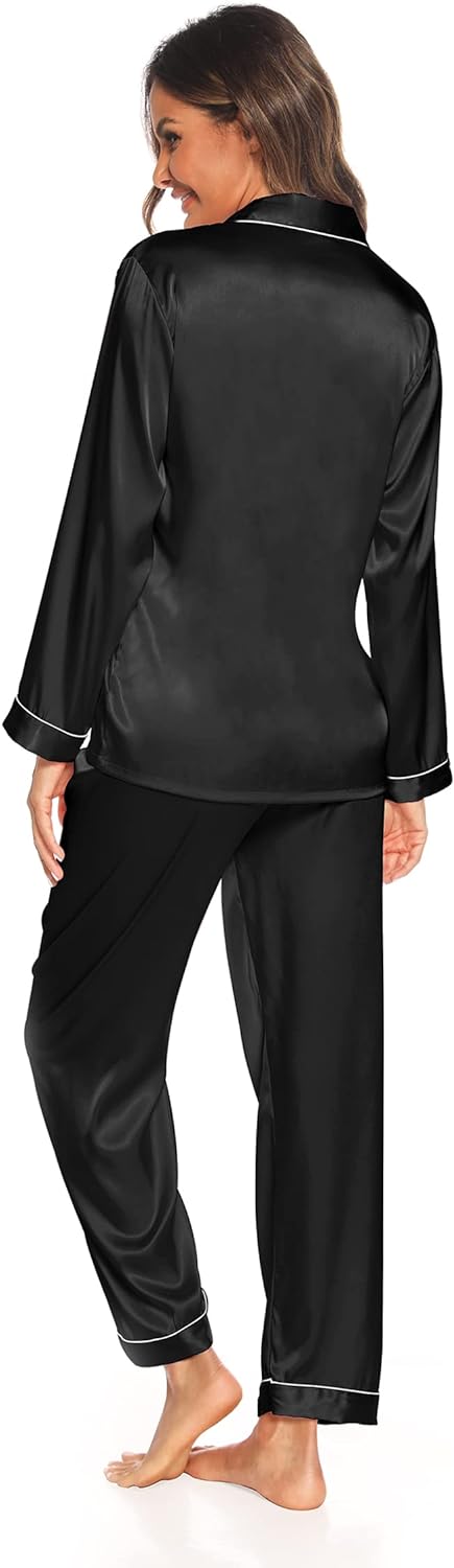 61chcfXWBNL._AC_SL1500 Silk Satin Pajamas Set for Women 2 Piece Soft Long Sleeve Tops & Bottoms Sleepwear Pj Lounge Set S-XXL