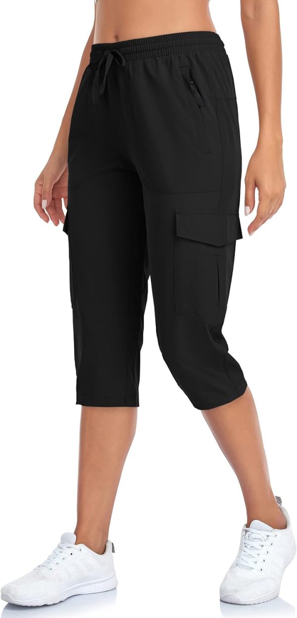 61dbqcpxnjL._AC_SL1500 Women's Hiking Cargo Capri Pants Lightweight Quick Dry Joggers Outdoor Casual Travel Capris with Zipper Pockets