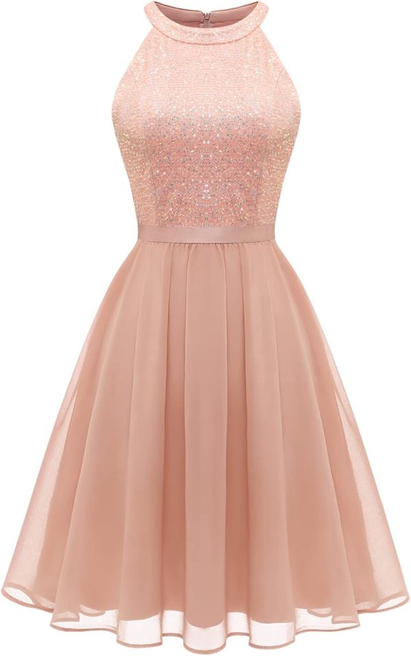 61g5Hjv03wL._AC_SL1500 Sequin Halter Prom Dress for Women Party Night Elegant Wedding Bridesmaid Dresses