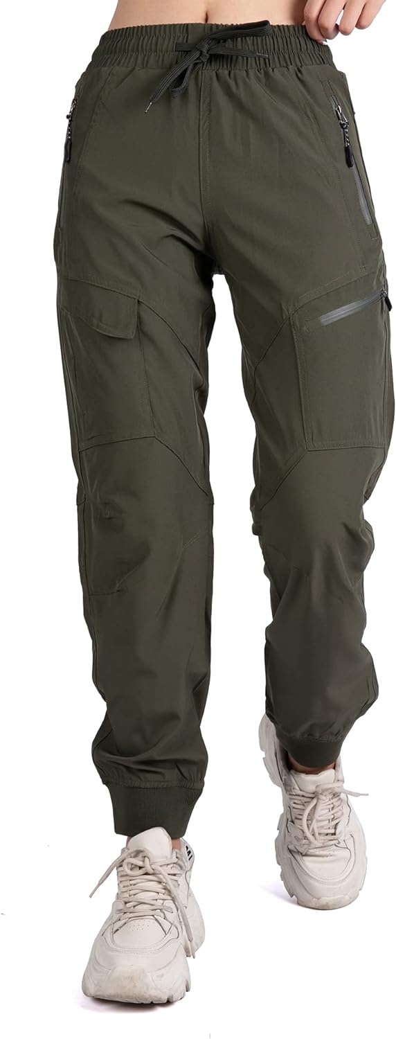 61gMOxbfeeL._AC_SL1500 Women's Athletic Hiking Cargo Joggers Pants Outdoor Workout Lightweight Quick Dry UPF 50 Zipper Pockets