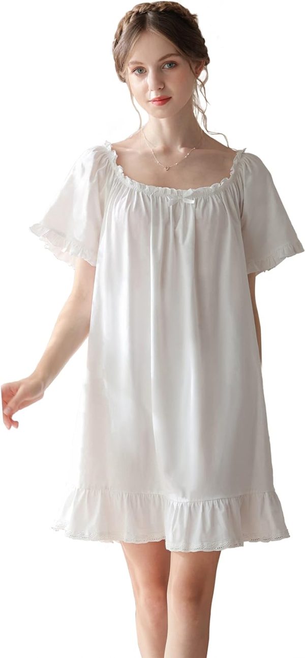 61hLK8bifVL._AC_SL1500 Women's Cotton Nightgowns Vintage Lightweight Gown Sets Short Sleeve Princess Nightdress