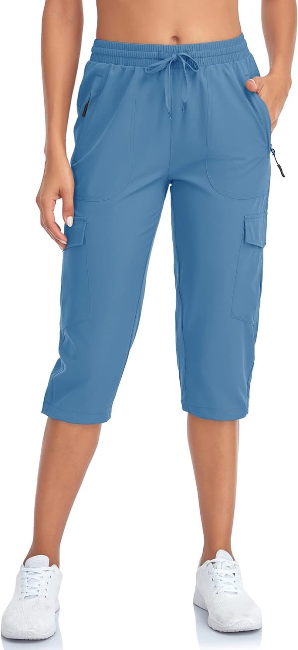 61i7MyS0eGL._AC_SL1500 Women's Hiking Cargo Capri Pants Lightweight Quick Dry Joggers Outdoor Casual Travel Capris with Zipper Pockets