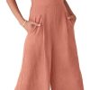61iSSWYhRYL._AC_SL1500 ANRABESS Women's Summer Wide Leg Linen Jumpsuits Dressy V Neck Sleeveless Casual Pants Rompers 2024 Vacation Beach Outfits