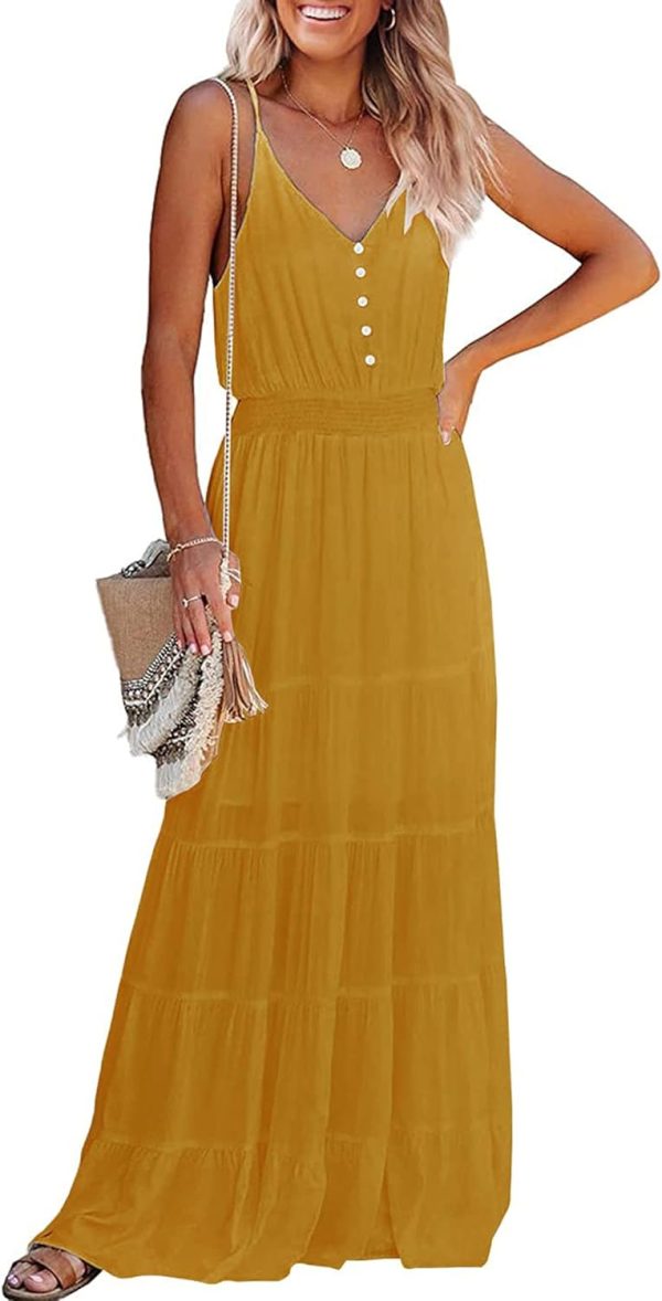 61jDSN3b4fL._AC_SL1500 Womens Summer Spaghetti Strap Sleeveless High Waist Beach Long Maxi Sun Dress