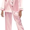 61kFzchWoGL._AC_SL1500 Women's Silk Satin Pajamas Set Long Sleeve Sleepwear Soft Pjs Set Two Piece Button Down Loungewear Pj Set