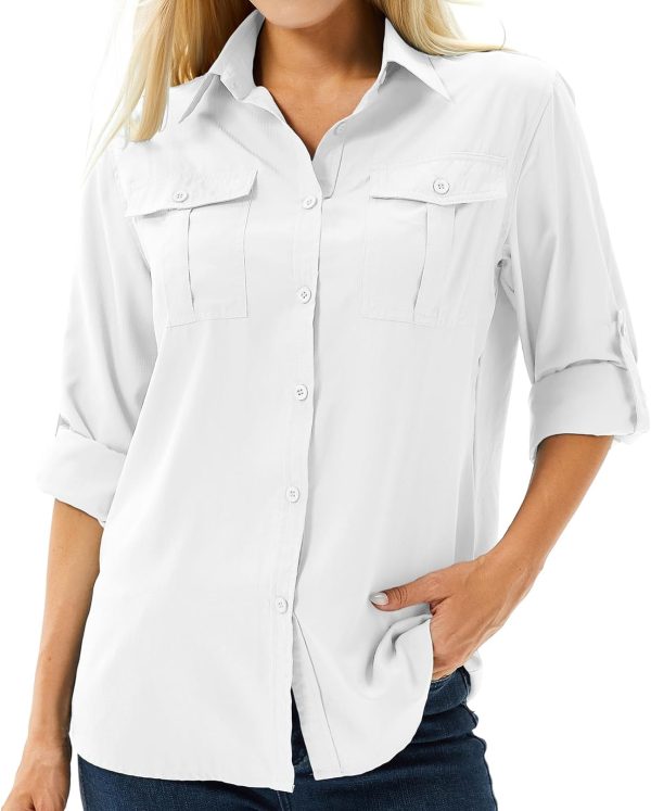 61nLKGp6izL._AC_SL1500 Women's UPF 50 Long Sleeve UV Sun Protection Safari Shirts Outdoor Quick Dry Fishing Hiking Travel Shirts