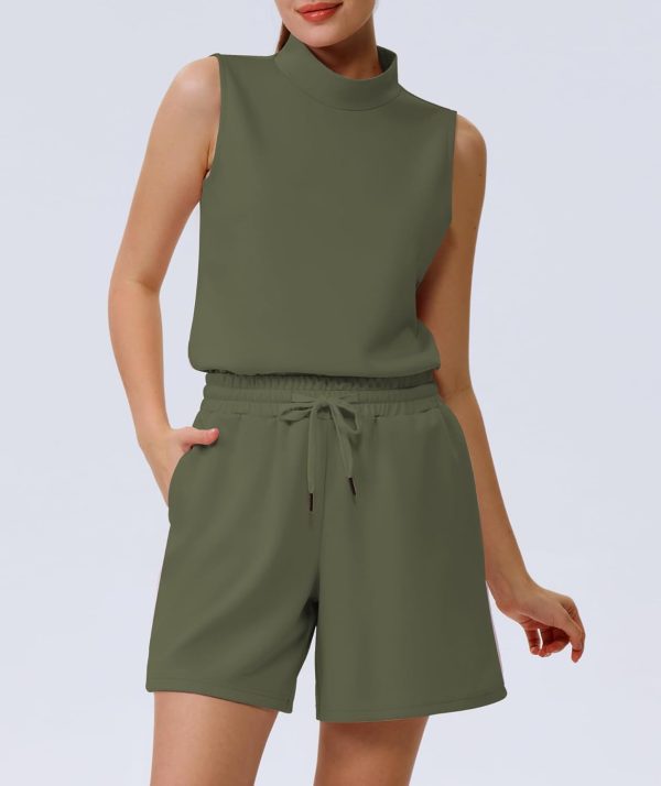 Women's Summer 2 Piece Outfits Mock Neck Tank Top High Waisted Shorts Lounge Sets 2024 Fashion Tracksuit