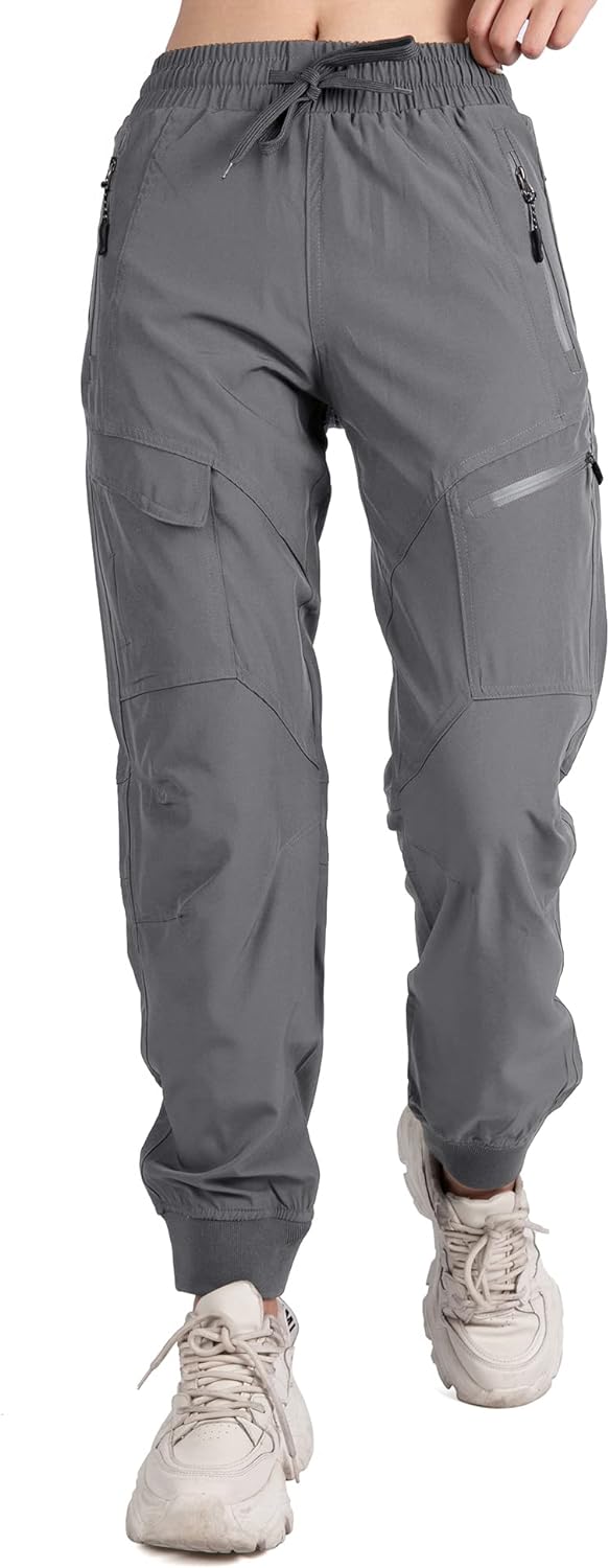 61pzUaQltbL._AC_SL1500 Women's Athletic Hiking Cargo Joggers Pants Outdoor Workout Lightweight Quick Dry UPF 50 Zipper Pockets