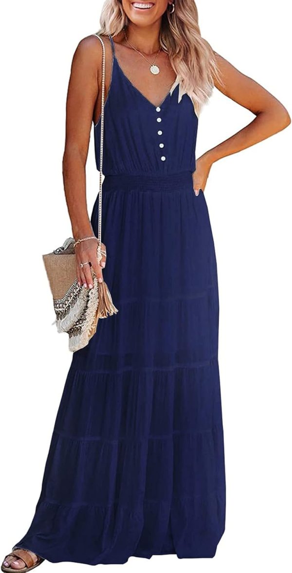 61s-0BRE2pL._AC_SL1500 Womens Summer Spaghetti Strap Sleeveless High Waist Beach Long Maxi Sun Dress