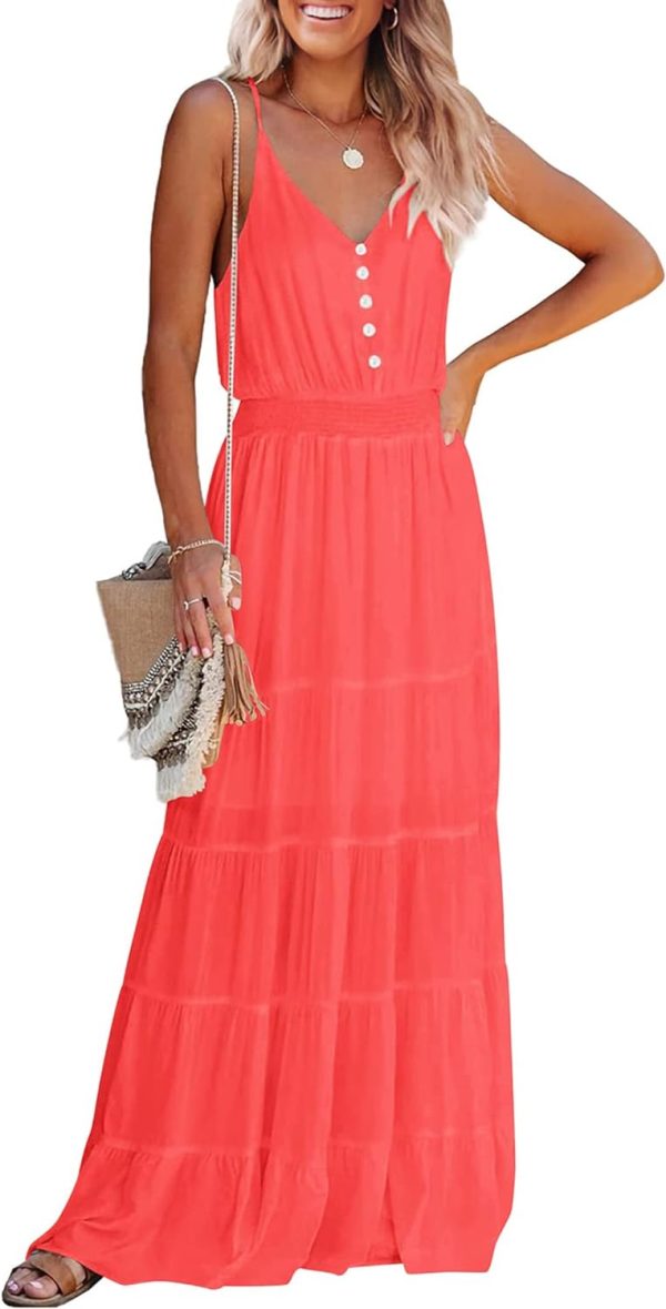 61vG7OeKwNL._AC_SL1500 Womens Summer Spaghetti Strap Sleeveless High Waist Beach Long Maxi Sun Dress