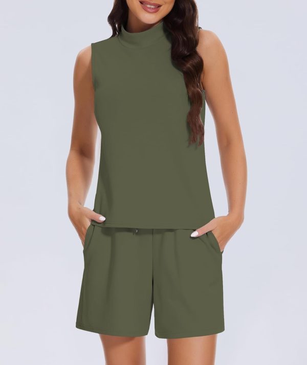 Women's Summer 2 Piece Outfits Mock Neck Tank Top High Waisted Shorts Lounge Sets 2024 Fashion Tracksuit