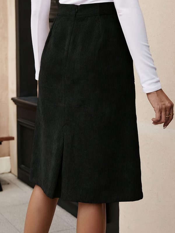 62d81676-29af-42ed-b30f-bec75f0f3cc3-1 Split Hem Knee Length Sheath Skirt, Elegant Slant Pockets High Waist Skirt For Spring & Summer, Women's Clothing