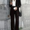 Elegant Office Solid Color Pants, Single Breasted Lapel Blazer & Straight Leg Loose Simple Pants, Women's Clothing
