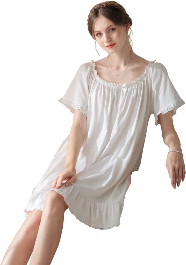 71-WvyRNl2L._AC_SL1500 Women's Cotton Nightgowns Vintage Lightweight Gown Sets Short Sleeve Princess Nightdress