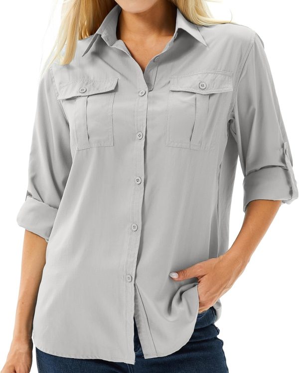 710GdQ_BHhL._AC_SL1500 Women's UPF 50 Long Sleeve UV Sun Protection Safari Shirts Outdoor Quick Dry Fishing Hiking Travel Shirts