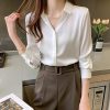 Women's Satin Blouse Fashion Long Sleeve Satin Silk Shirt Work Office Top Casual Shirt