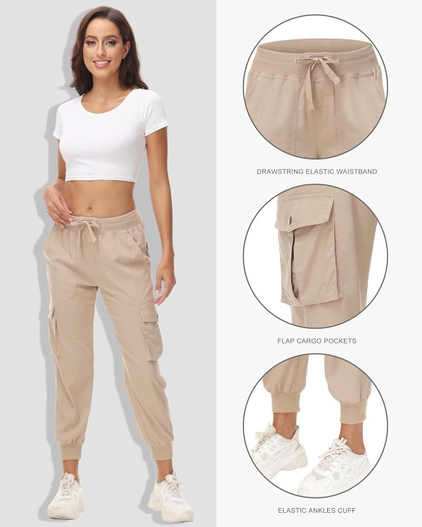 7142iEI5e-L._AC_SL1500 Women's Cargo Hiking Pants Quick Dry Lightweight Elastic Waist Button Pockets Joggers Athletic Sweatpants Travel Casual