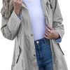 Rain Jacket Women Striped Lined Hooded Lightweight Raincoat Outdoor Waterproof Windbreaker