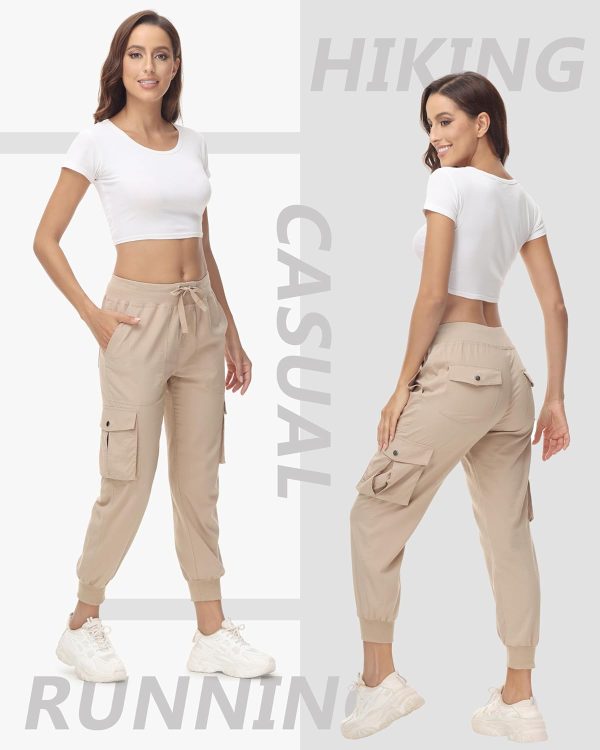 715ZNEstT2L._AC_SL1500 Women's Cargo Hiking Pants Quick Dry Lightweight Elastic Waist Button Pockets Joggers Athletic Sweatpants Travel Casual