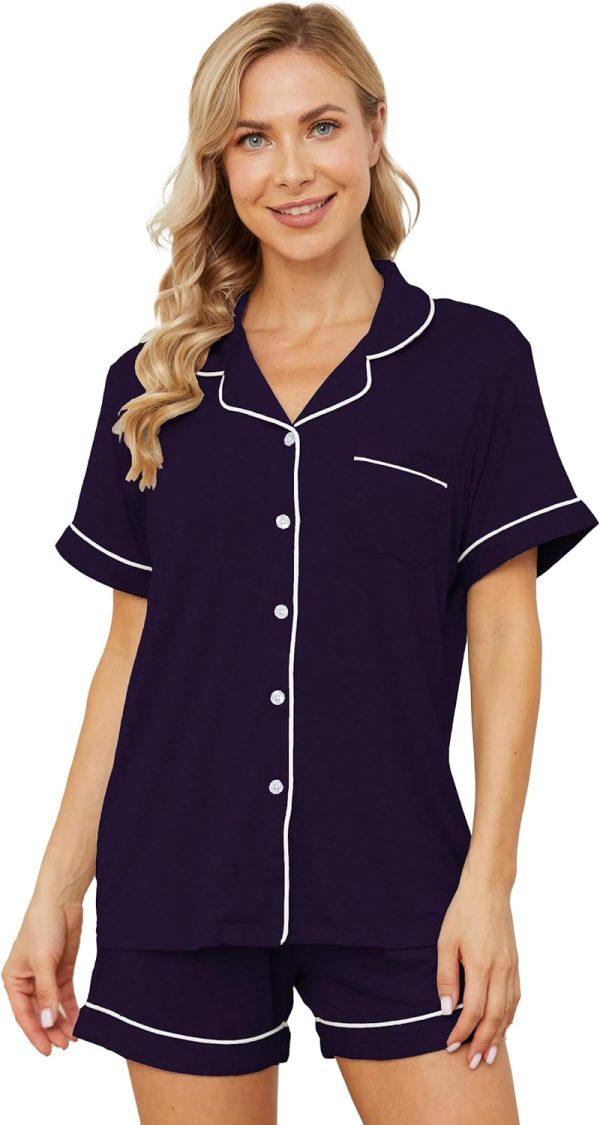 Womens Pajama Sets Short Sleeve Sleepwear Soft Button Down Nightwear Lounge Pj Set XS-XXL