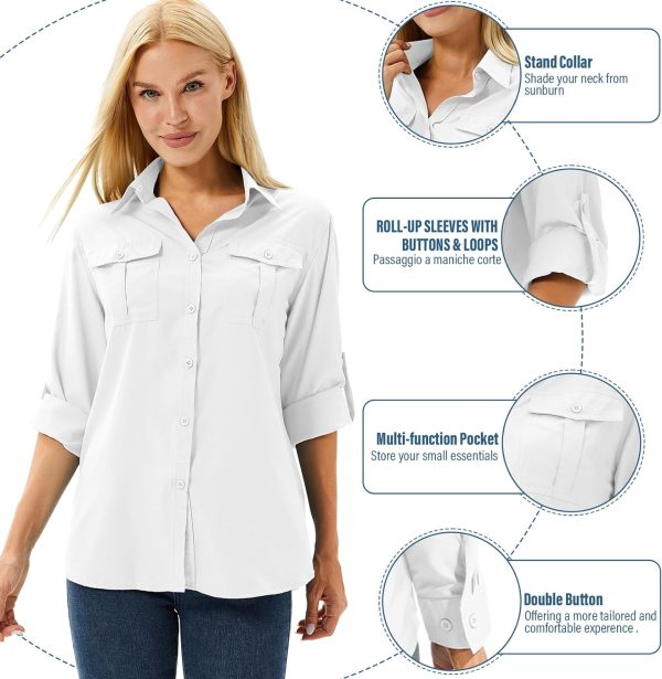 718SUjyQN9L._AC_SL1500 Women's UPF 50 Long Sleeve UV Sun Protection Safari Shirts Outdoor Quick Dry Fishing Hiking Travel Shirts