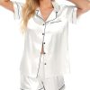 Womens Silk Satin Pajamas Set Button Down Pj Sets Short Sleeve Sleepwear Set S-XXl