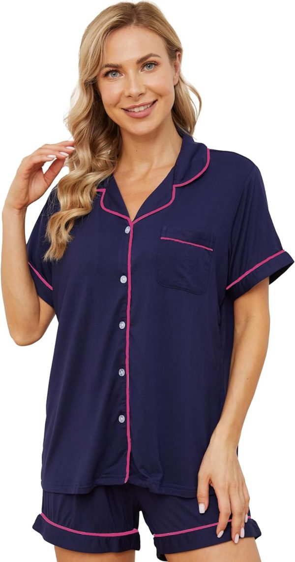 Womens Pajama Sets Short Sleeve Sleepwear Soft Button Down Nightwear Lounge Pj Set XS-XXL