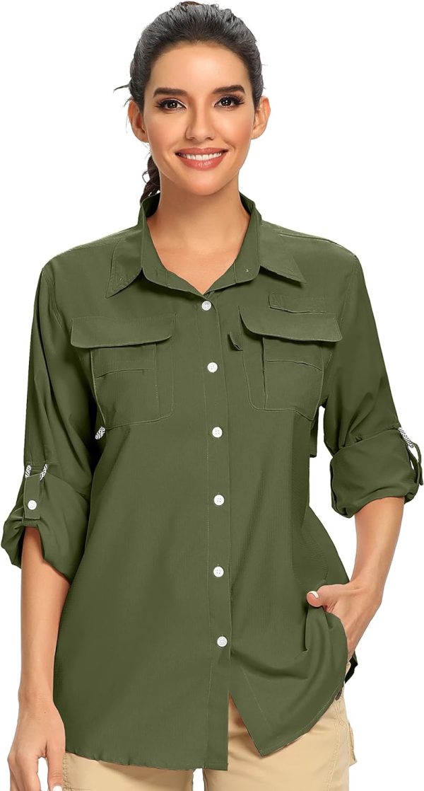 71G6iBGnHYL._AC_SL1500 Women's UPF 50 Long Sleeve UV Sun Protection Safari Shirts Outdoor Quick Dry Fishing Hiking Travel Shirts