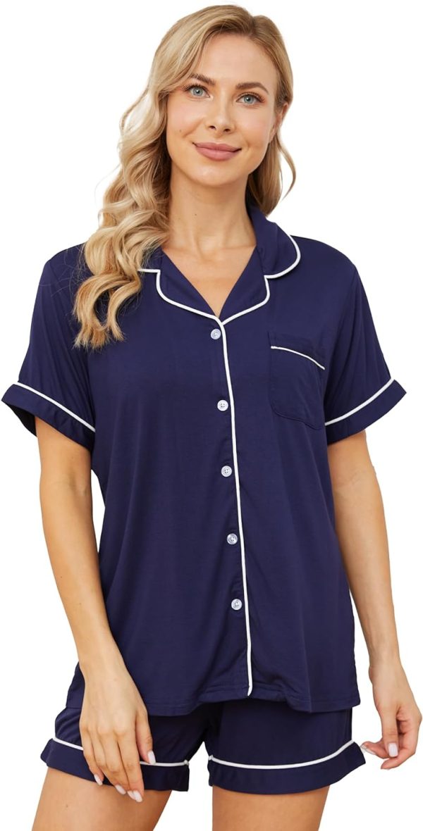 Womens Pajama Sets Short Sleeve Sleepwear Soft Button Down Nightwear Lounge Pj Set XS-XXL