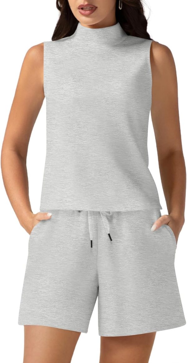 Women's Summer 2 Piece Outfits Mock Neck Tank Top High Waisted Shorts Lounge Sets 2024 Fashion Tracksuit