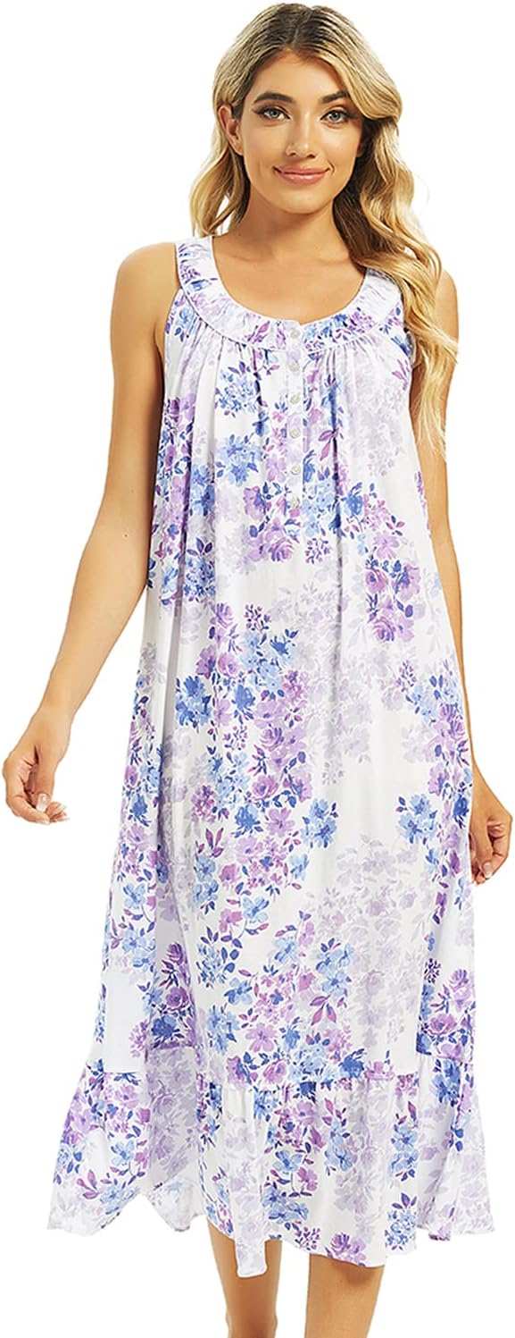 71K-qNl1CDL._AC_SL1500_49cc8a45-aaea-4ebf-a3b1-2bf589e9797d Cotton Nightgown for Women Sleeveless Loungewear Comfy Soft Sleepwear Long Sleepdress Loose Full Length Nightdress