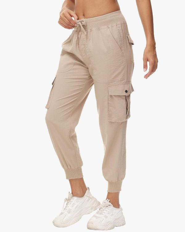 71L2chKOg4L._AC_SL1500 Women's Cargo Hiking Pants Quick Dry Lightweight Elastic Waist Button Pockets Joggers Athletic Sweatpants Travel Casual