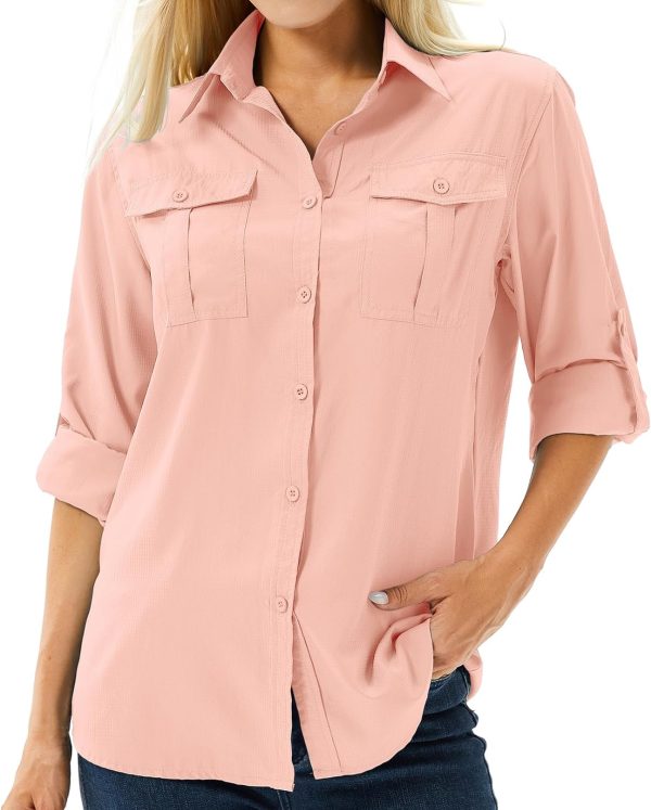 71MYshqPr8L._AC_SL1500 Women's UPF 50 Long Sleeve UV Sun Protection Safari Shirts Outdoor Quick Dry Fishing Hiking Travel Shirts