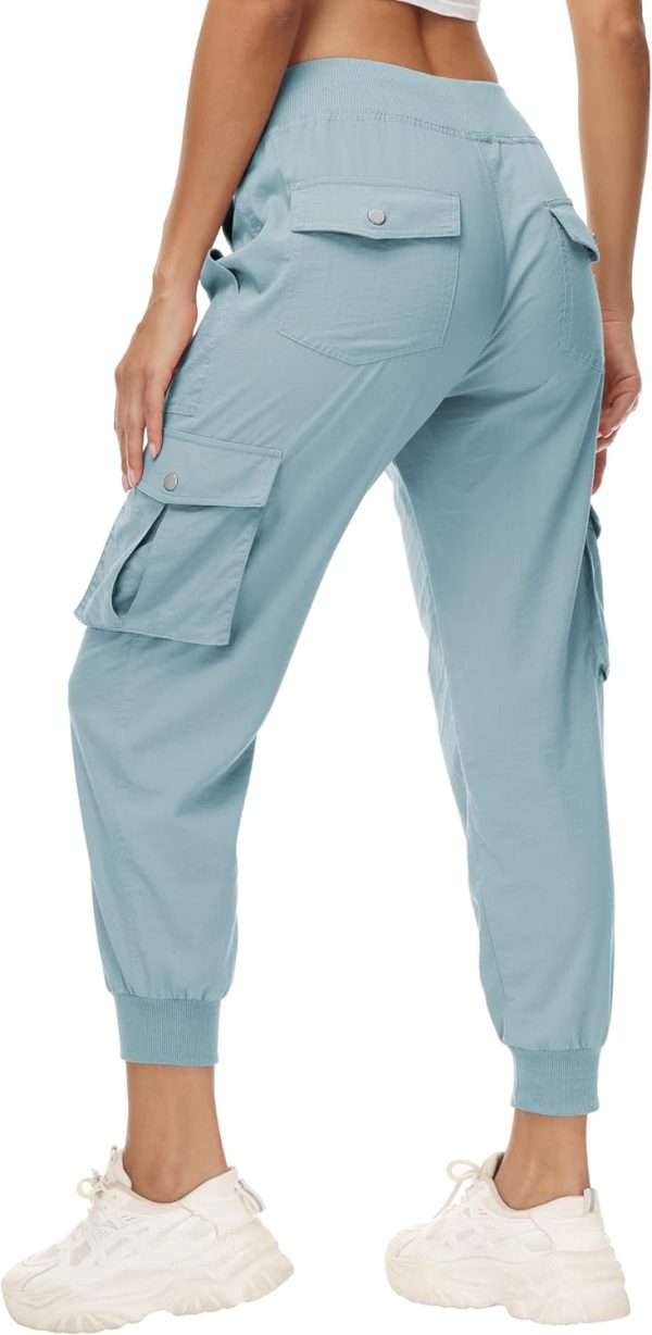 71MqrrPQ67L._AC_SL1500 Women's Cargo Hiking Pants Quick Dry Lightweight Elastic Waist Button Pockets Joggers Athletic Sweatpants Travel Casual