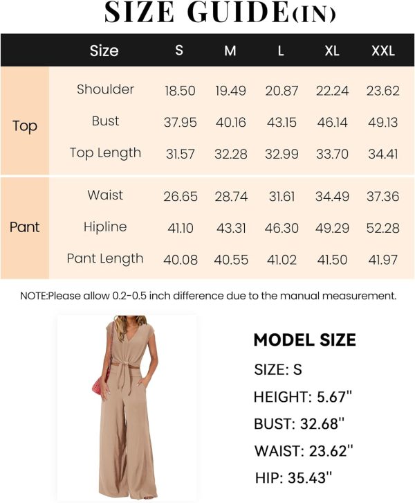 71NPvncBA1L._AC_SL1500 Women's Summer 2 Piece Outfits 2024 Cap Sleeve V Neck Belted Crop Tops Wide Leg Pant Sets Casual Tracksuit