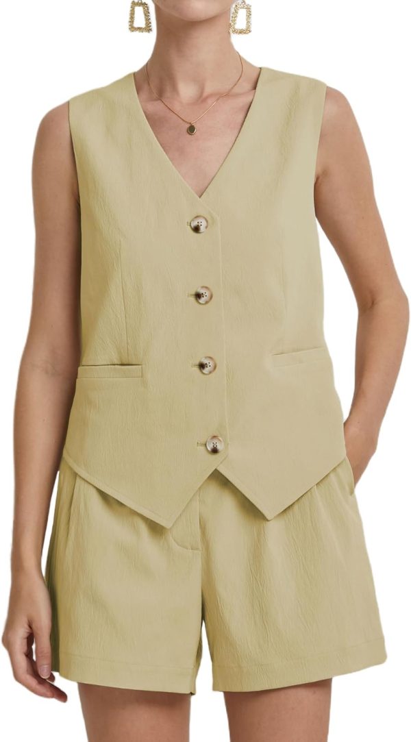 71NXiNjkjQL._AC_SL1500 Womens Two Piece Outfits 2024 Summer Casual Sleeveless Blazer Vest Shorts Set with Pockets