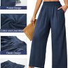 JASAMBAC Women's Capri Linen Wide Leg Pants Summer Boho Wide Leg Pants Smocked High-Rise Waist Casual Beach Pants with Pocket