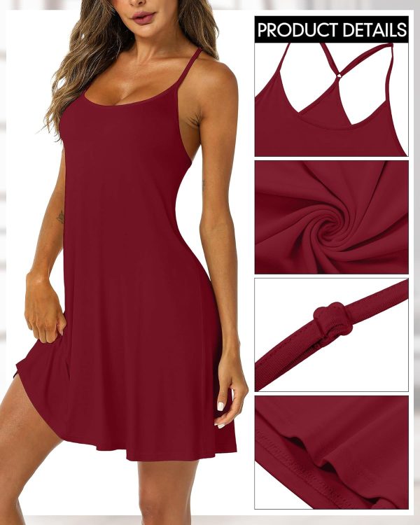 3 Pcs Women's Sleeveless Nightgown, Scoop Neck Pajama Dress Racerback Sleep Dress Sleeveless Nightdress Chemise