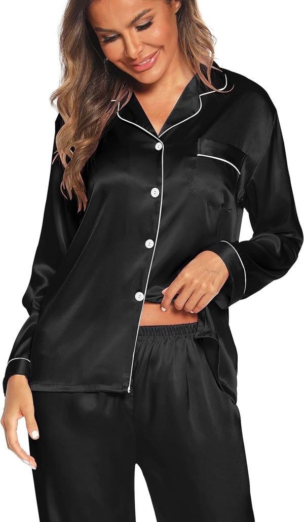 71Pe-khZD1L._AC_SL1500 Silk Satin Pajamas Set for Women 2 Piece Soft Long Sleeve Tops & Bottoms Sleepwear Pj Lounge Set S-XXL