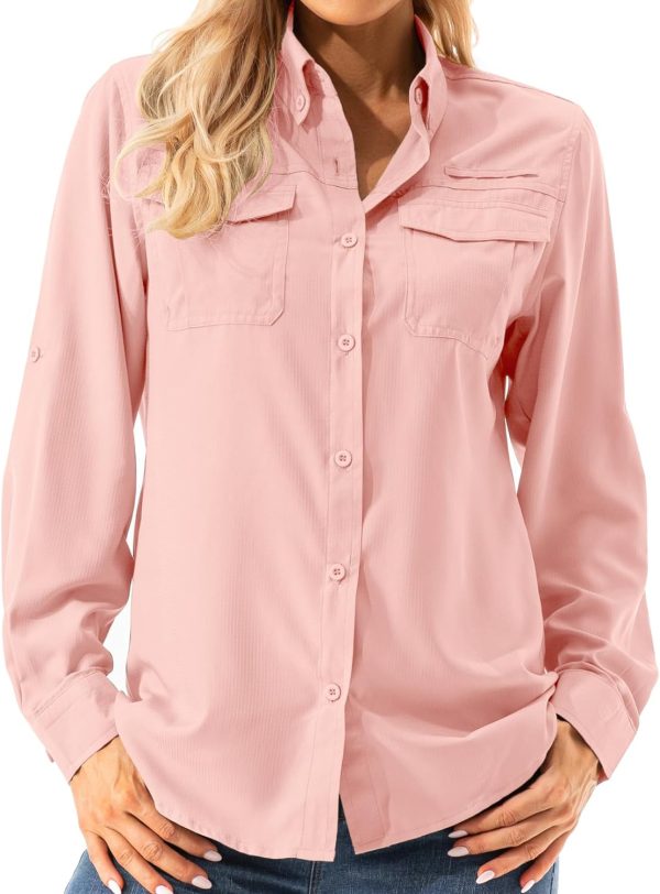 Womens UPF 50+ UV Sun Protection Safari Shirts Long Sleeve Outdoor Cool Quick Dry Fishing Hiking Gardening Shirts