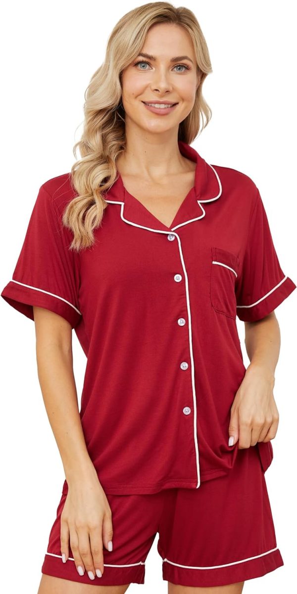 Womens Pajama Sets Short Sleeve Sleepwear Soft Button Down Nightwear Lounge Pj Set XS-XXL