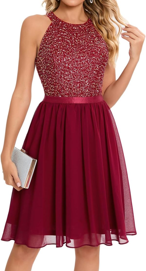 71aQEL4tGhL._AC_SL1500 Sequin Halter Prom Dress for Women Party Night Elegant Wedding Bridesmaid Dresses