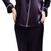 Women's Satin Pajamas Set Long Sleeve Button Down Shirt With Long Pant Sleepwear